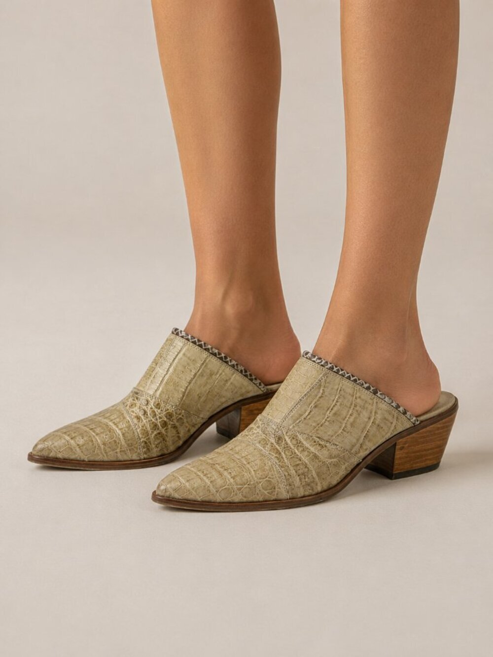 Salpy Dallas Snakeskin Women's Beige Western Cowgirl Mules Sz 8